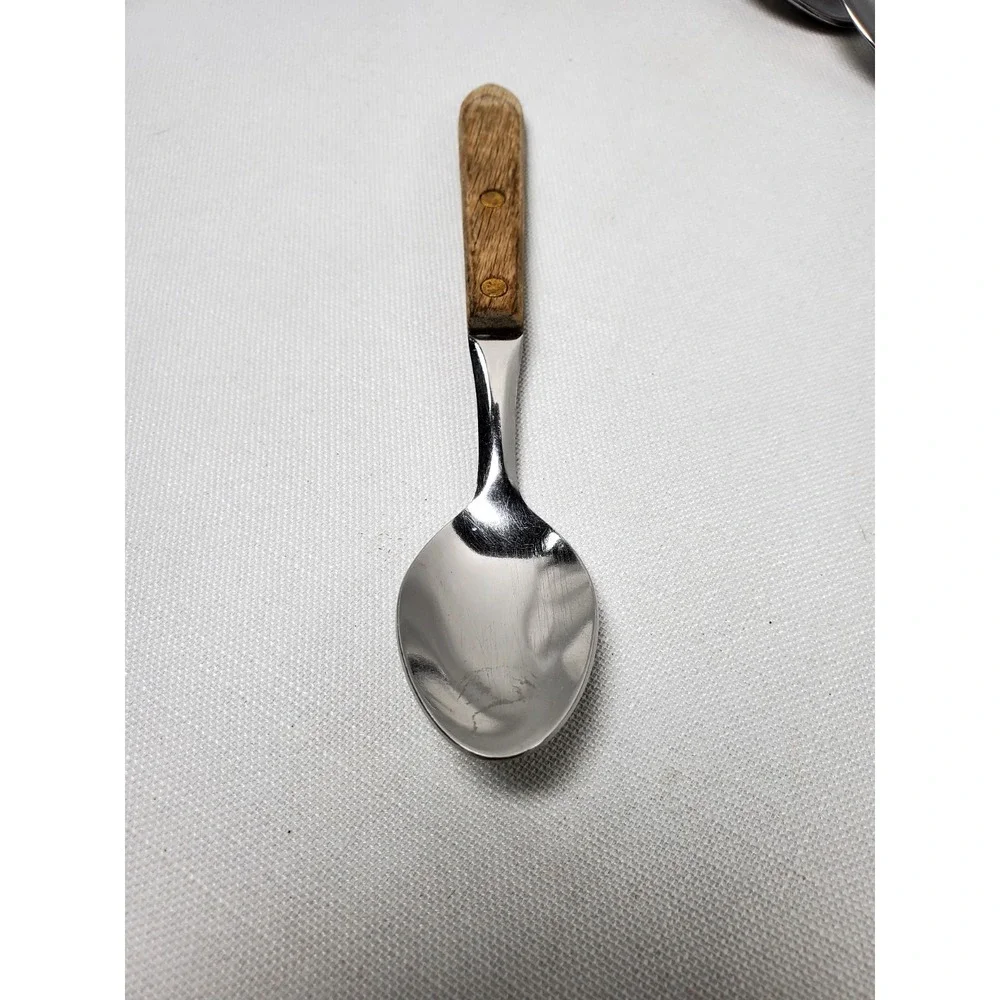 Vintage Stainless USA Spoon Wood‎ Handle Riveted Flatware Rustic Kitchen Utensil